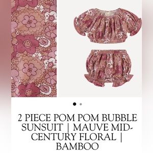 2 piece Pom Pom bubble sunsuit  | MAUVE MID-CENTURY FLORAL BAMBOO retro floral